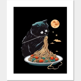 CAT EATING SPAGHETTI Posters and Art